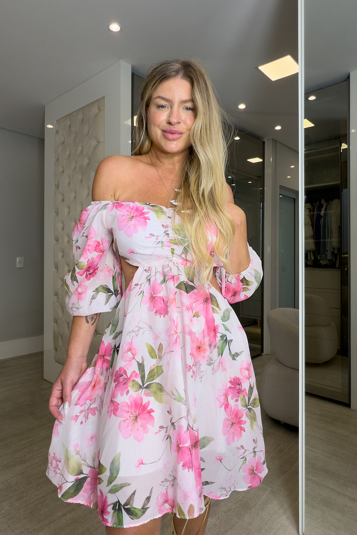 Vestido curto tomara que caia soltinho assimétrico estampado Cassandra