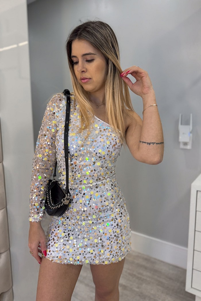 Vestido branco de paetês amanda