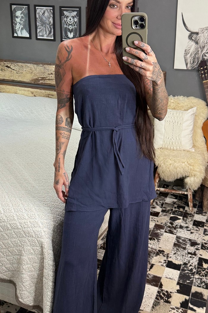 Calça pantalona texturizada Marrocos