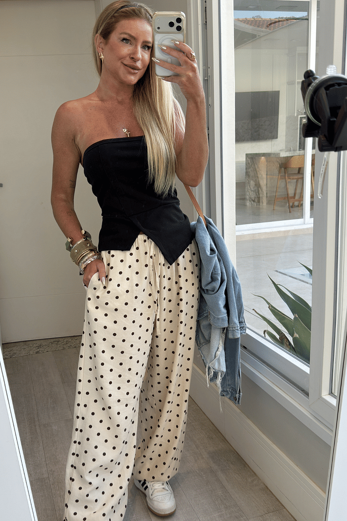 Calça balloon estampa de poá