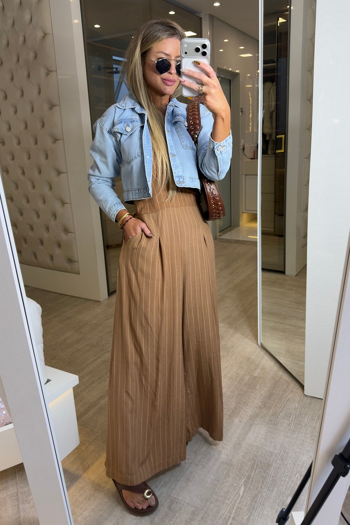 Macacão longo risca de giz