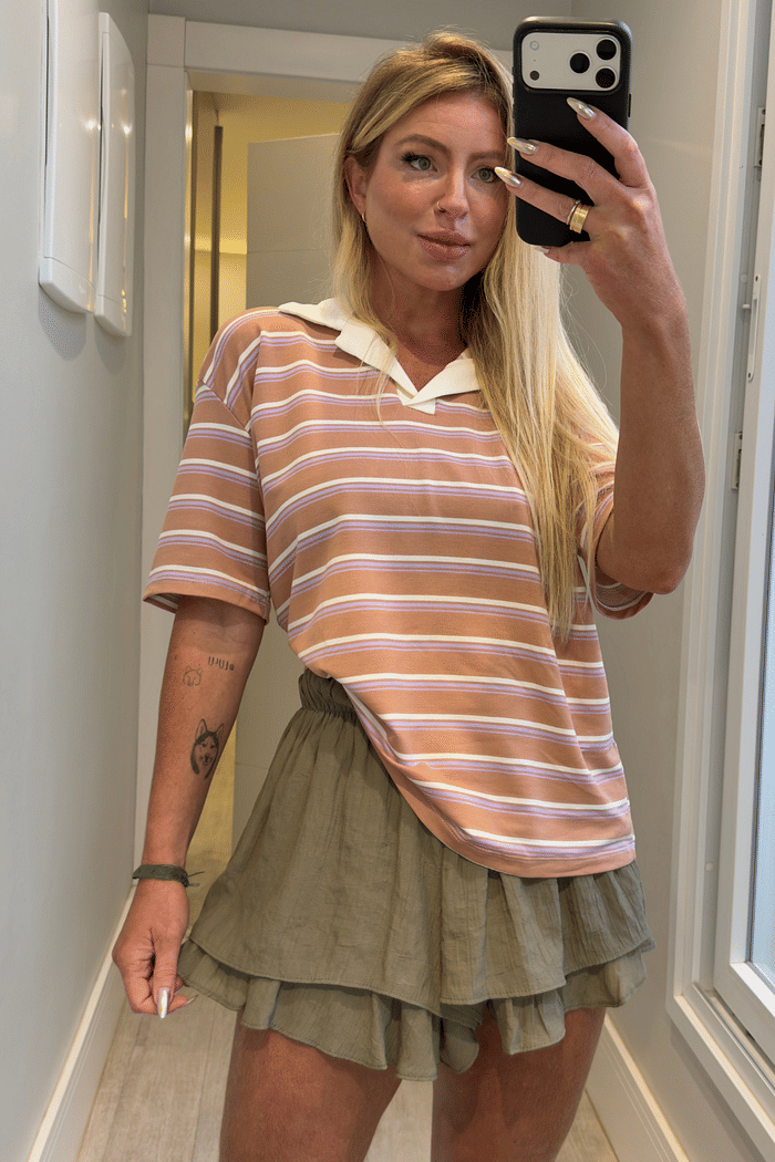 Camisa gola polo estampa de listras Sara