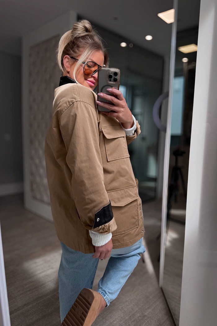 Jaqueta com gola em couro sintético bicolor Megan