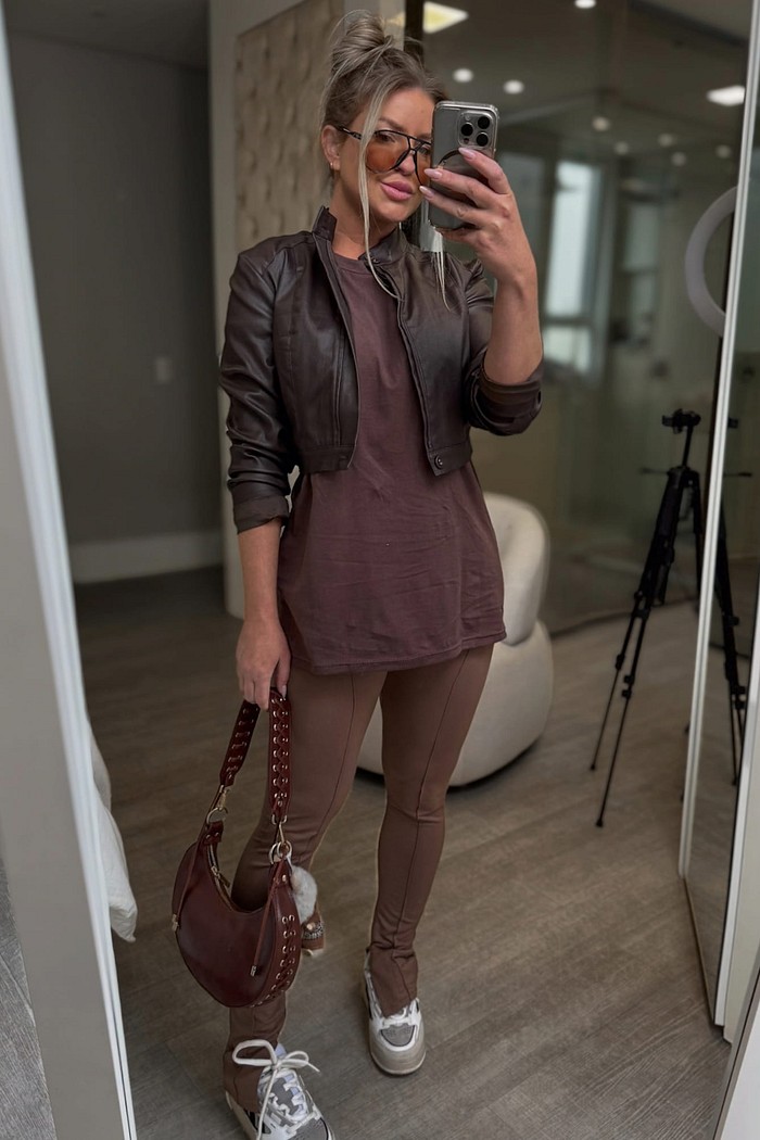 Jaqueta de couro resinado Sara