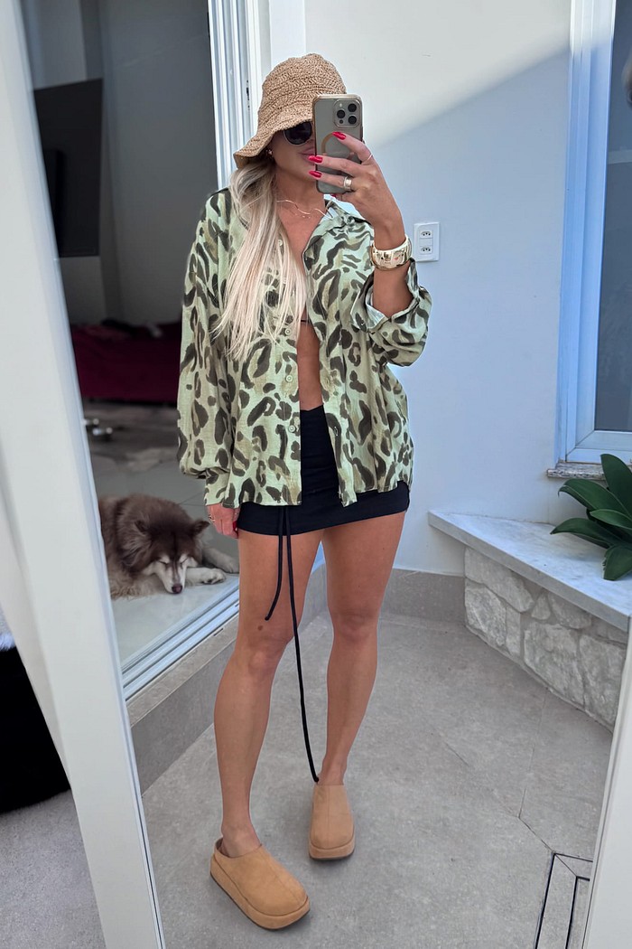 Camisa alongada estampada onça Marielle