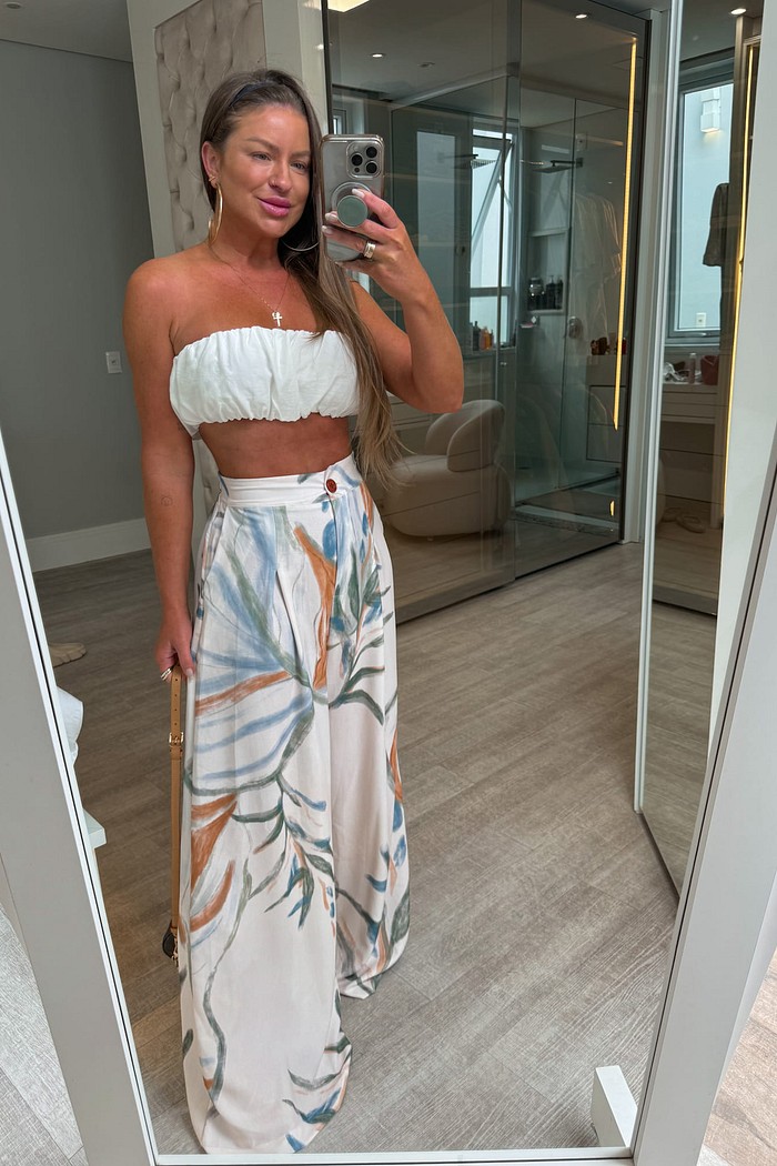 Calça pantalona estampada Santorini