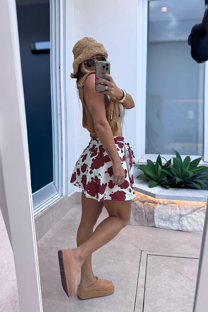 Saia transpassada estampa de vaquinha ísis