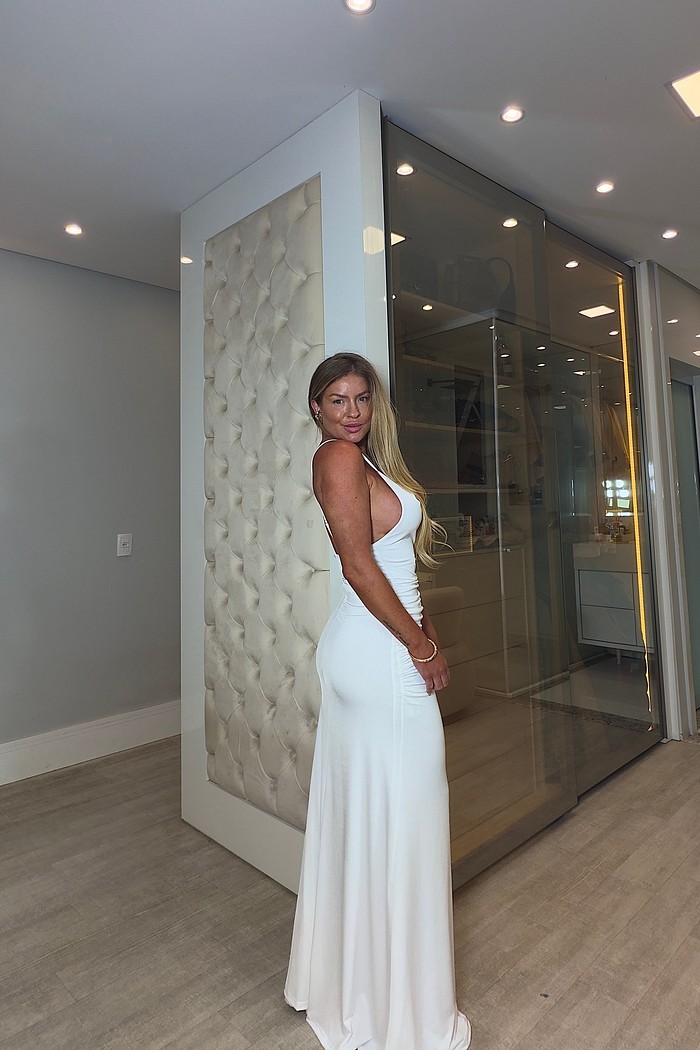 Vestido longo de alcinha drapeado Lorena