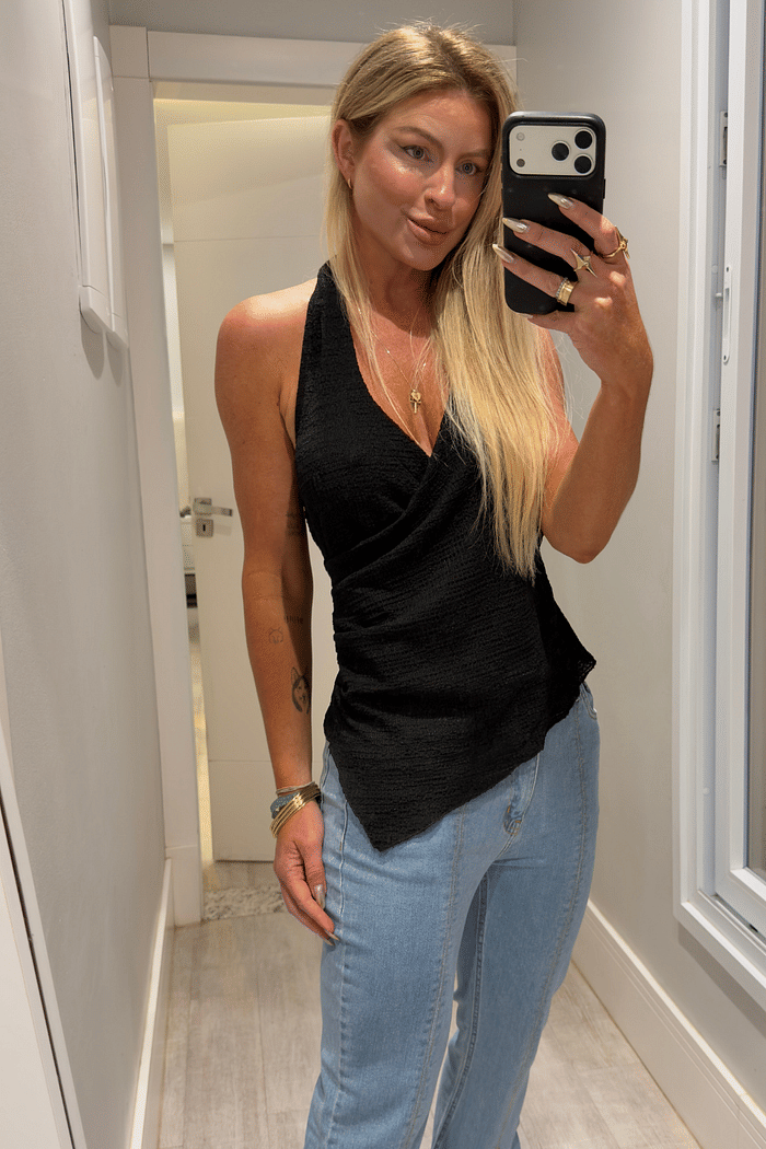 Blusa frente única texturizada transpassada Camille