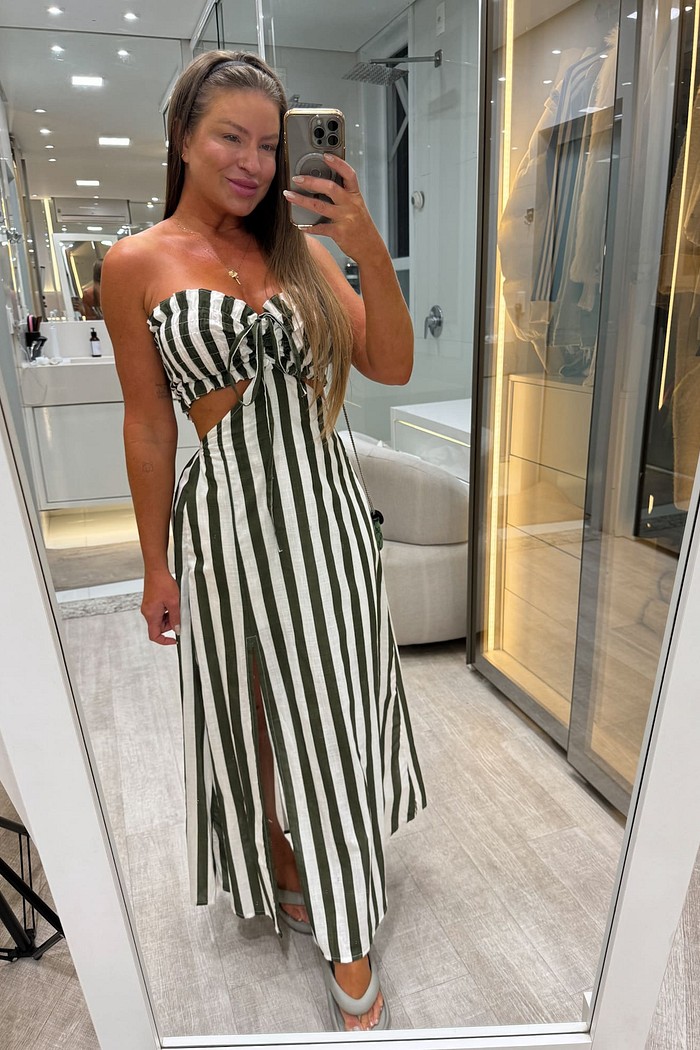 Vestido longo tomara que caia com listras Wanessa