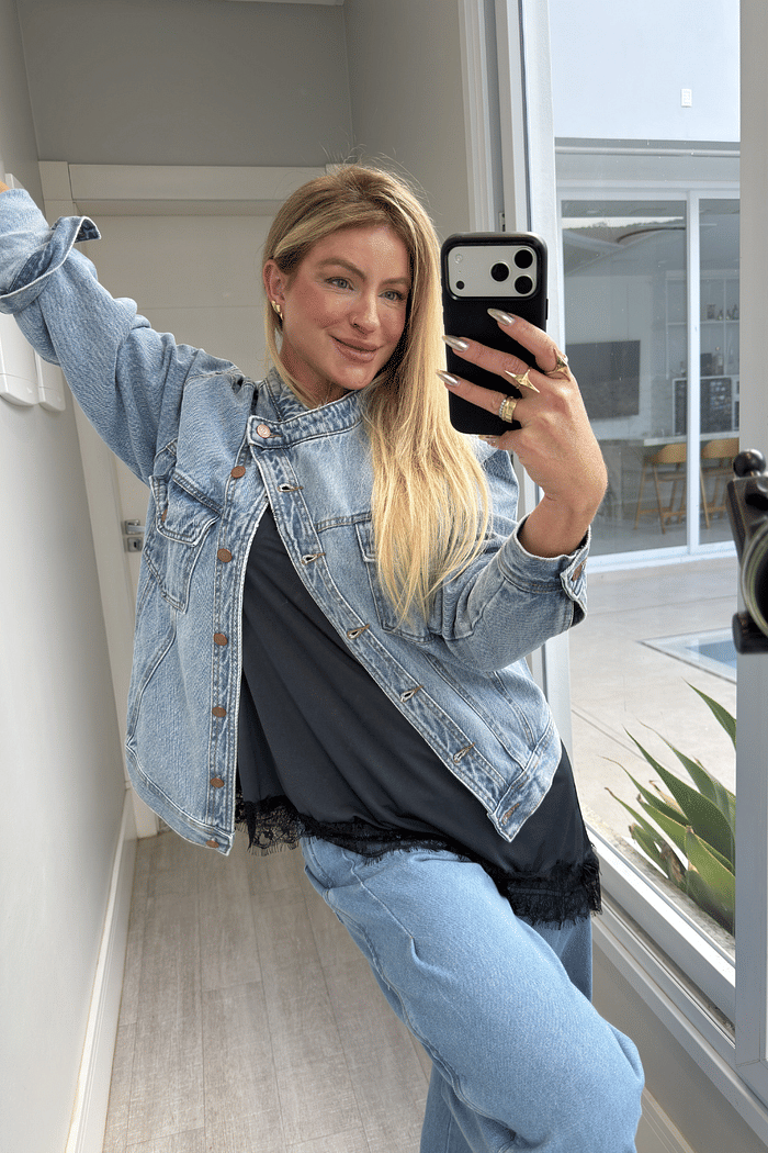 Jaqueta jeans transpassada Marmorizada