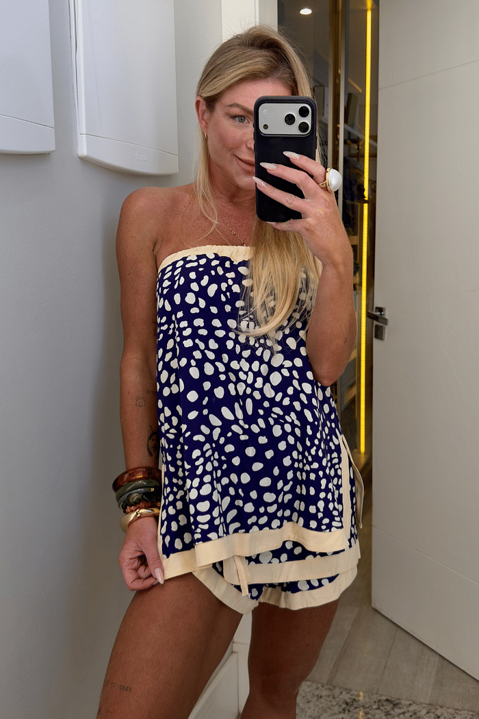 Conjunto bata tomara que caia e short saia transpassado Bambi