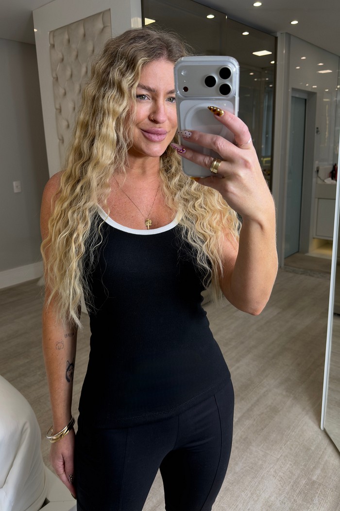 Blusa regata canelada de ribana bicolor