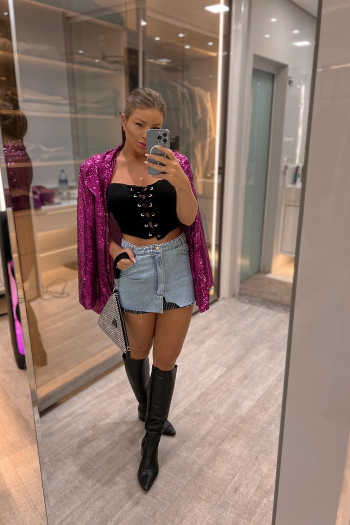 Cropped corset lurex com amarração frontal