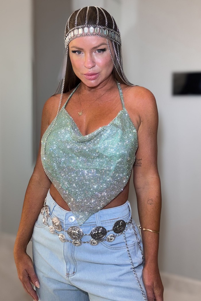 Cropped frente única com aplicações em strass Samantha