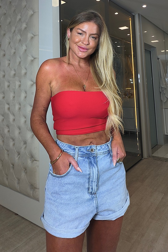 Short jeans mom barra a fio Pamela