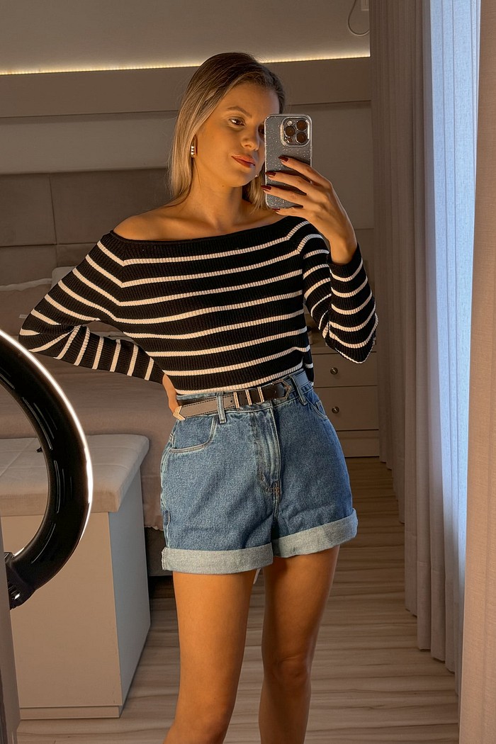 Short jeans mom lavação escura