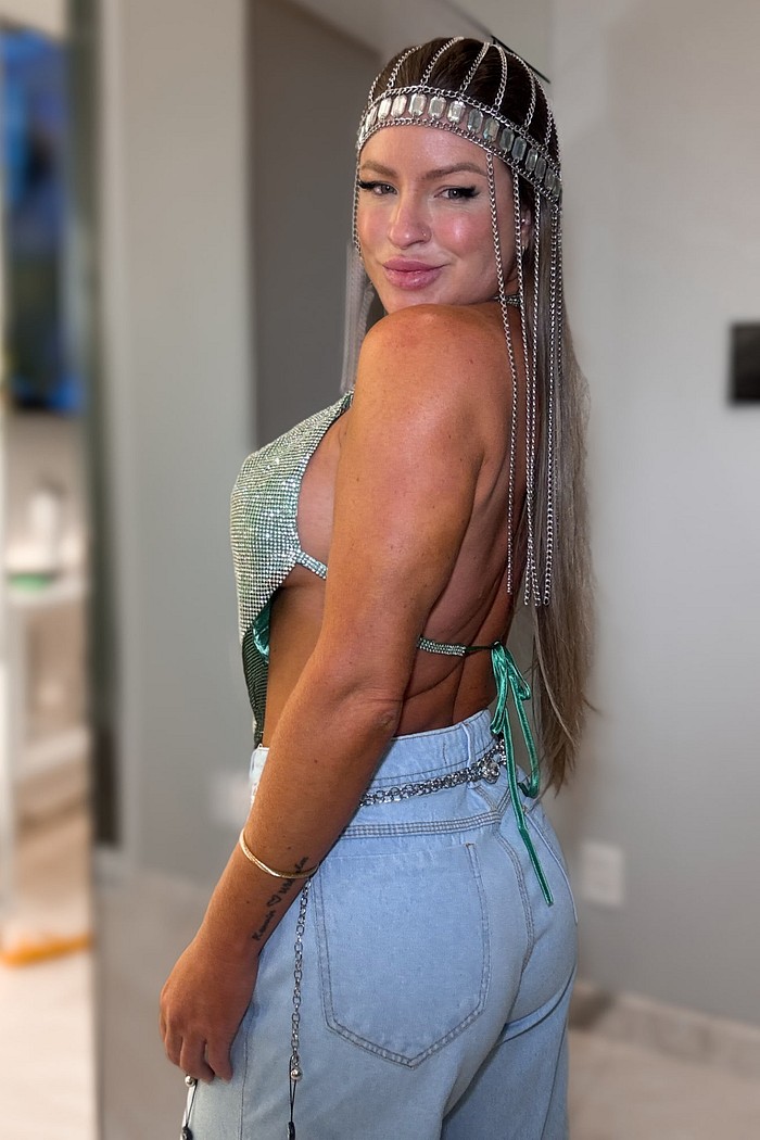 Cropped frente única com aplicações em strass Samantha