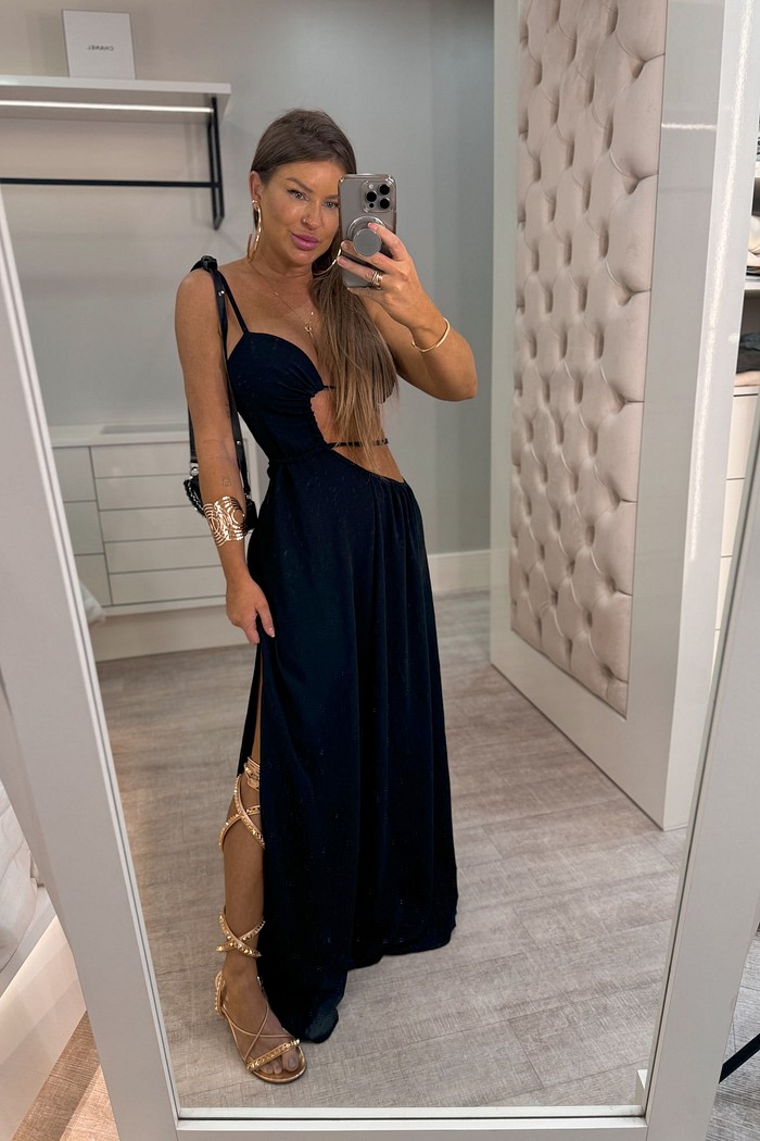 Vestido longo com abertura lateral celine