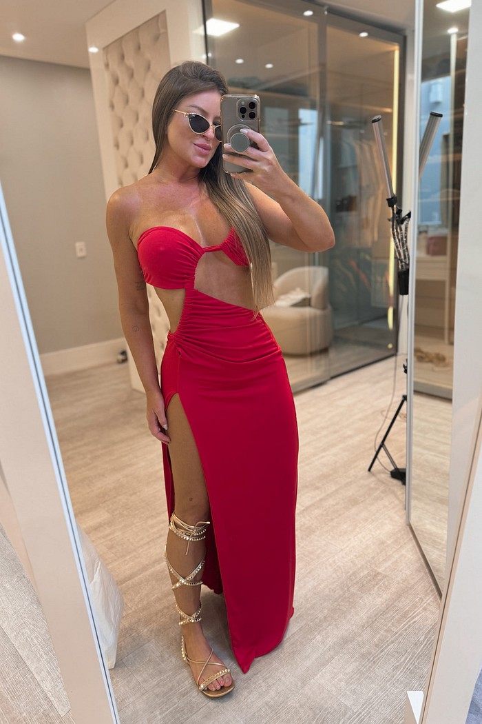 Vestido longo com fenda lateral kim