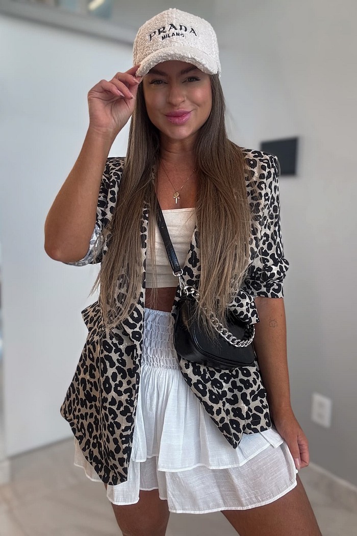 Blazer alfaiataria alongado estampado em onça