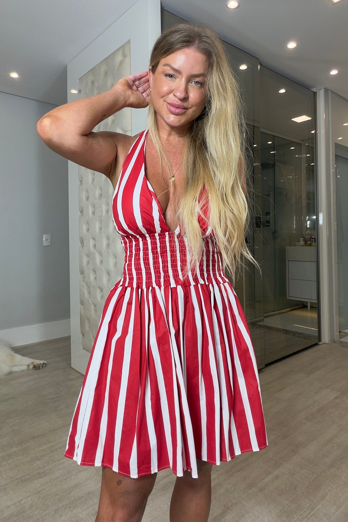 vestido curto de listras Liandra