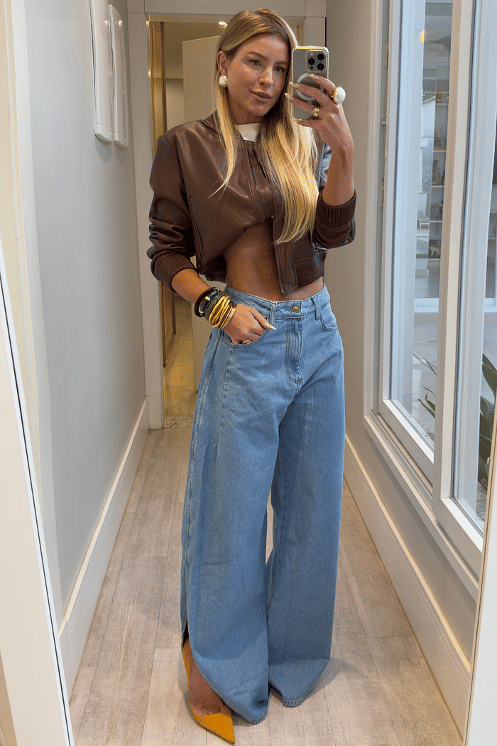 Calça jeans balloon com fenda lateral Ruby