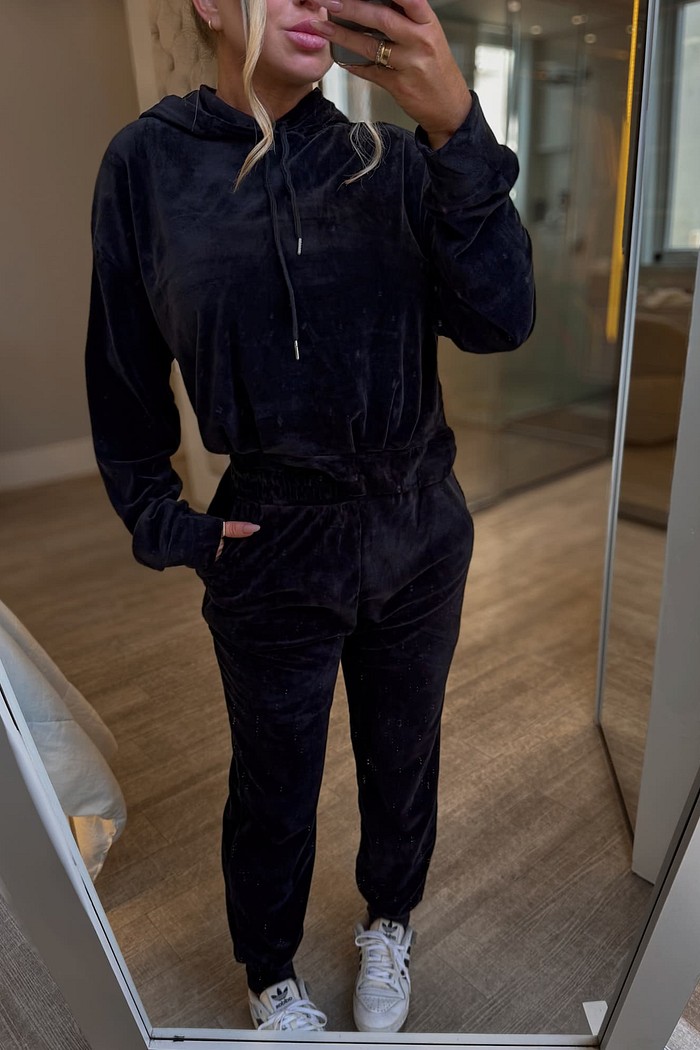 Conjunto de calça e casaco em veludo plush