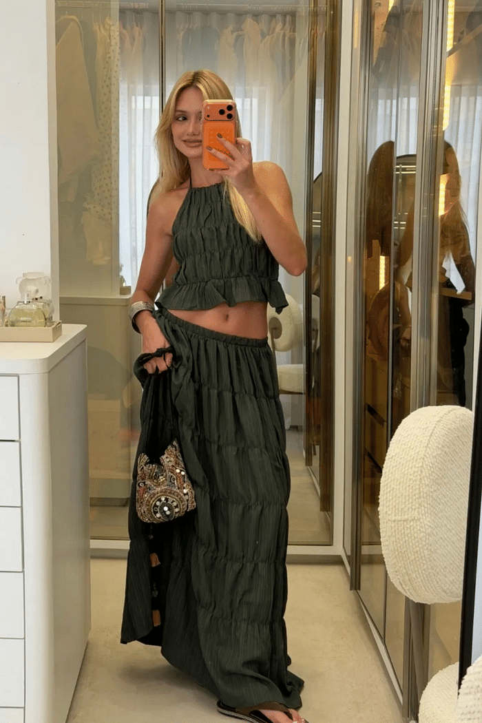 Saia longa franzida Bambu