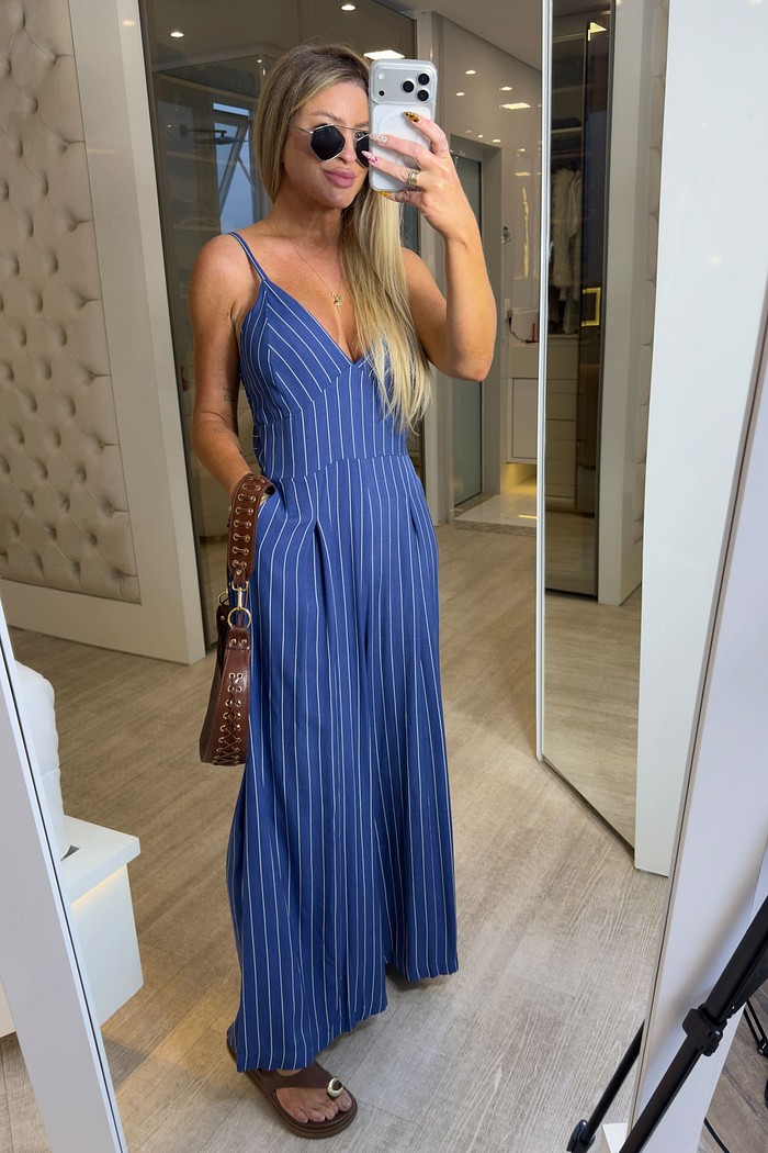 Macacão longo risca de giz