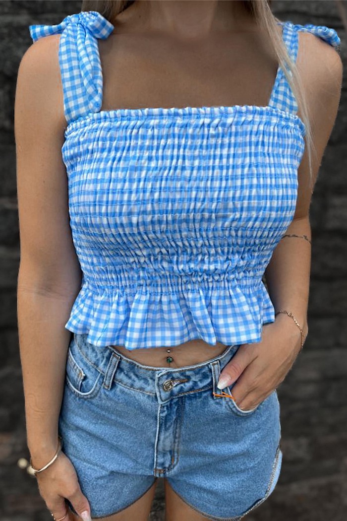 Cropped lastex estampa xadrez Ioná