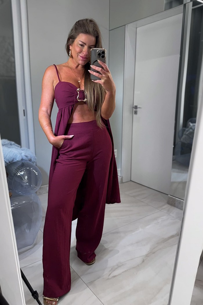 Conjunto calça e blusa alongada Maia