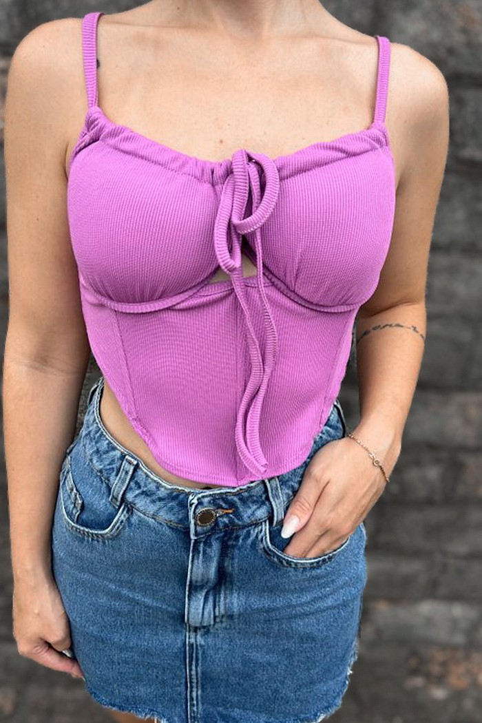 Cropped corset canelado com alças