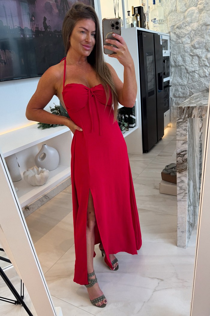 Vestido midi com amarração no busto