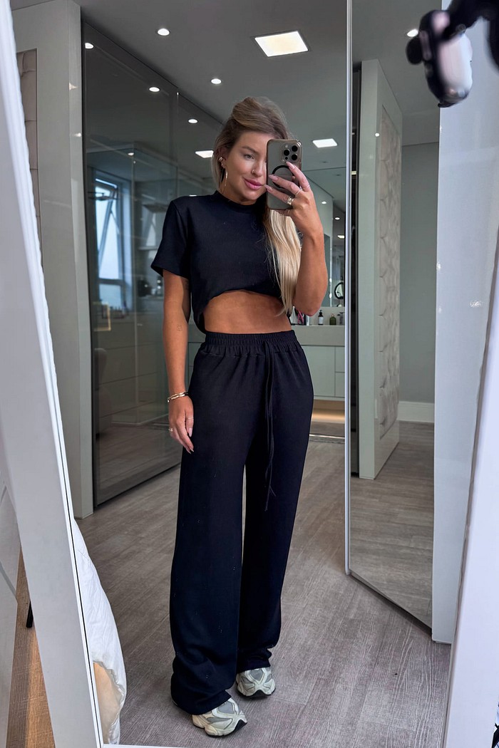 Conjunto calça e blusa manga curta canelado Mily