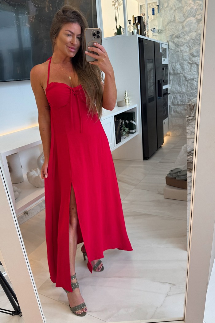 Vestido midi com amarração no busto