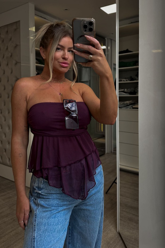 Cropped  tomara que caia em tule Lina