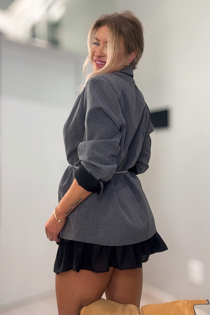 Blazer alfaiataria com amarração cinza fran