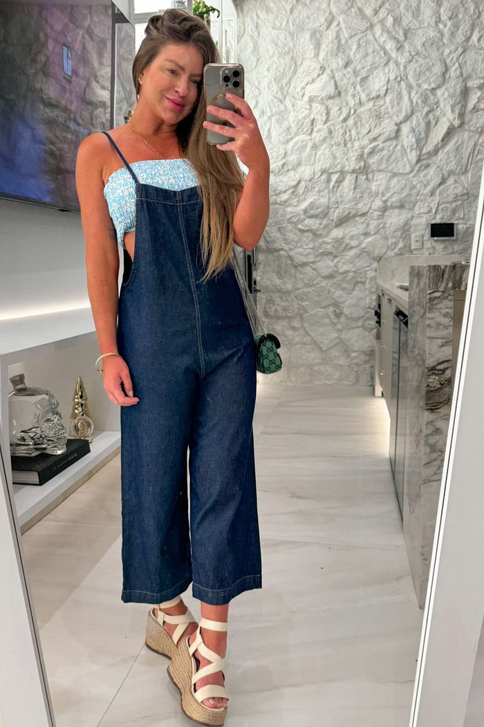 Jardineira jeans com alcinhas Sofia