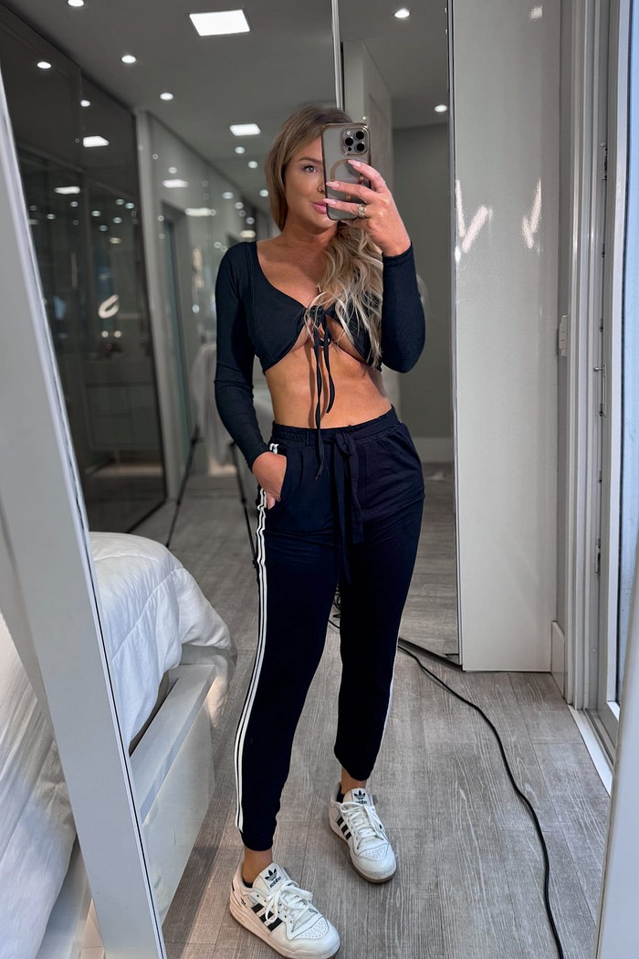 Calça moletinho com listras Malu