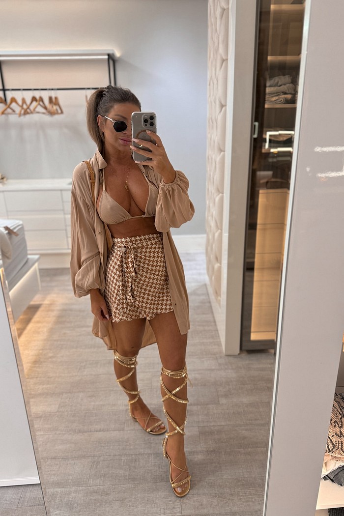 Saia transpassada estampa pied de poule ísis