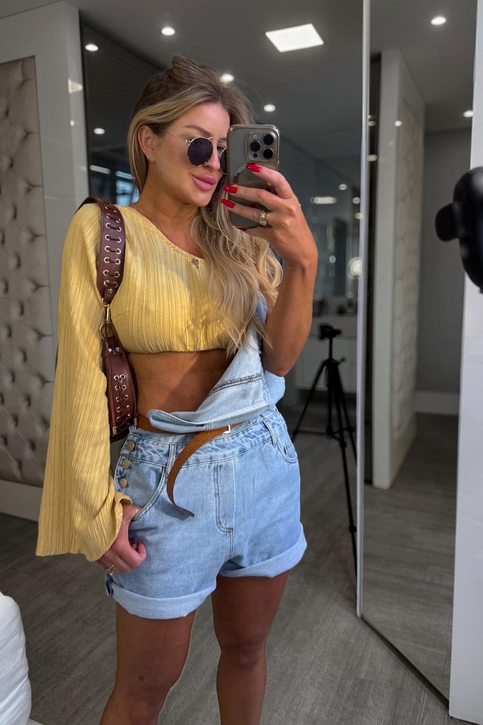 Jardineira jeans com alcinhas Camile