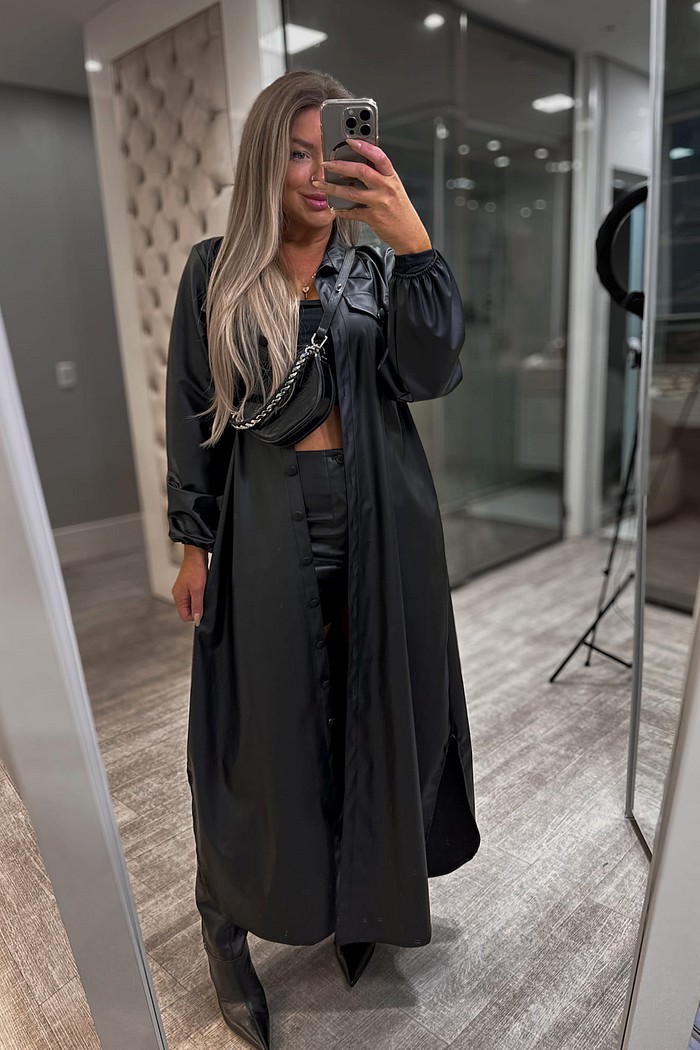 sobretudo de couro sintético Manuela