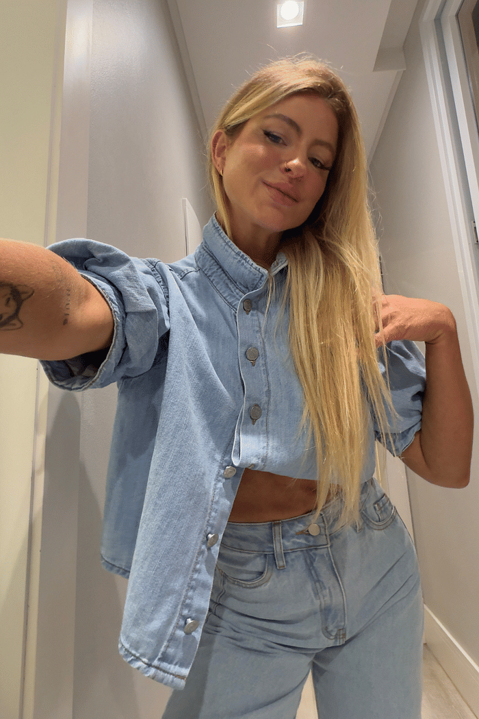 Camisa jeans manga curta  bufante Giovanna