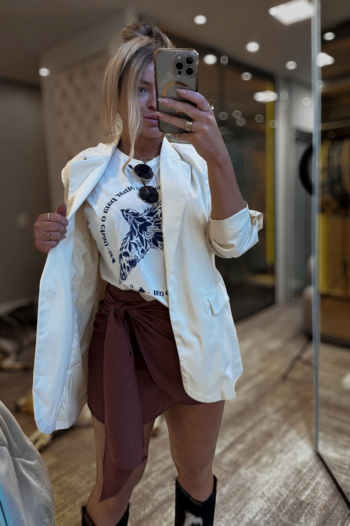 Camiseta alongada Pássaro Cherry