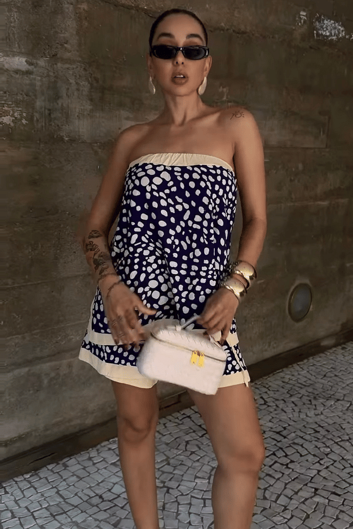 Conjunto bata tomara que caia e short saia transpassado Bambi