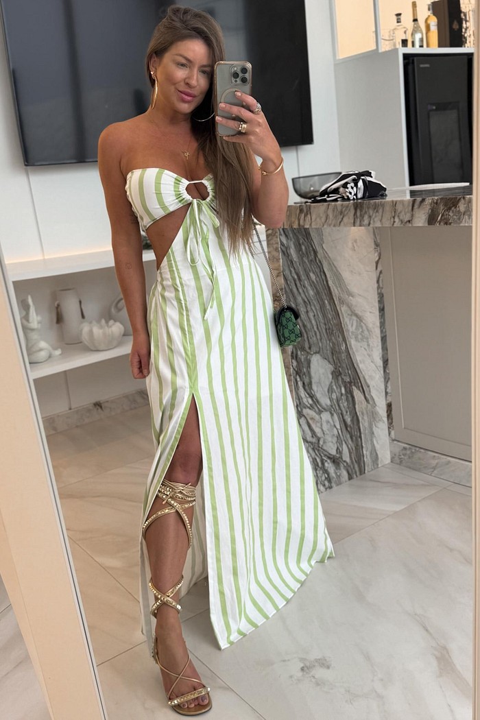 Vestido longo tomara que caia com listras Wanda