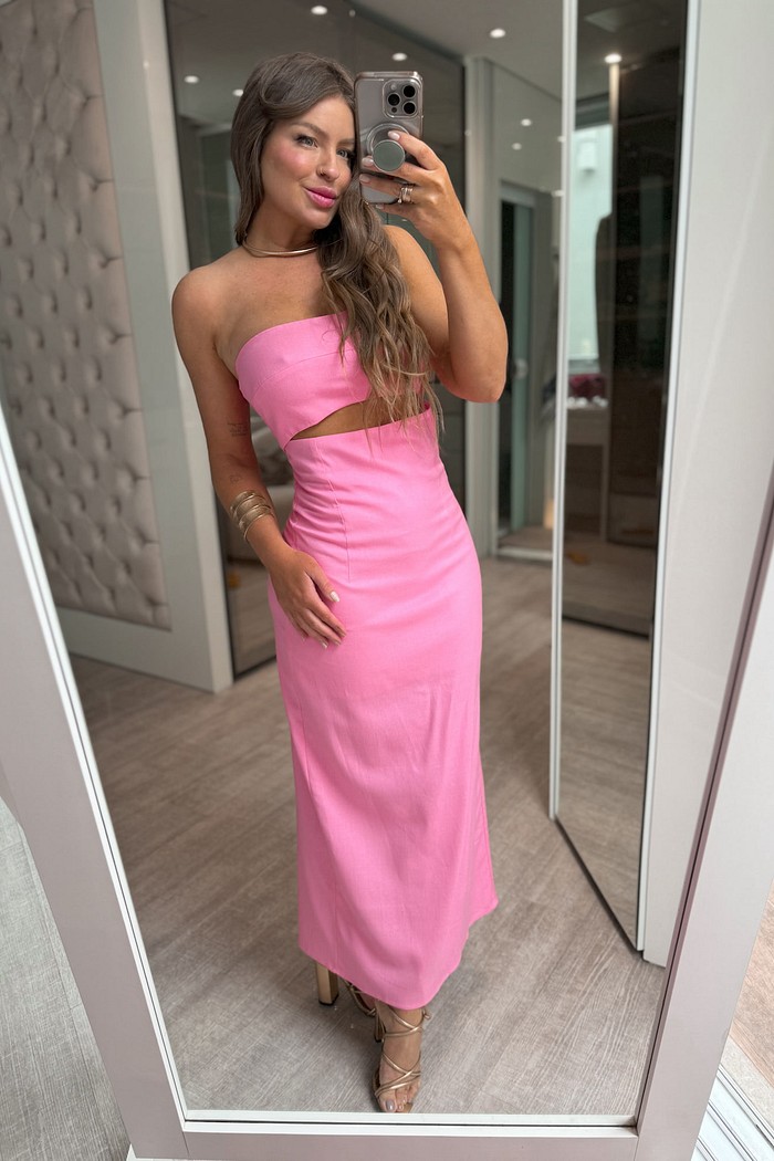 Vestido midi tomara que caia lina