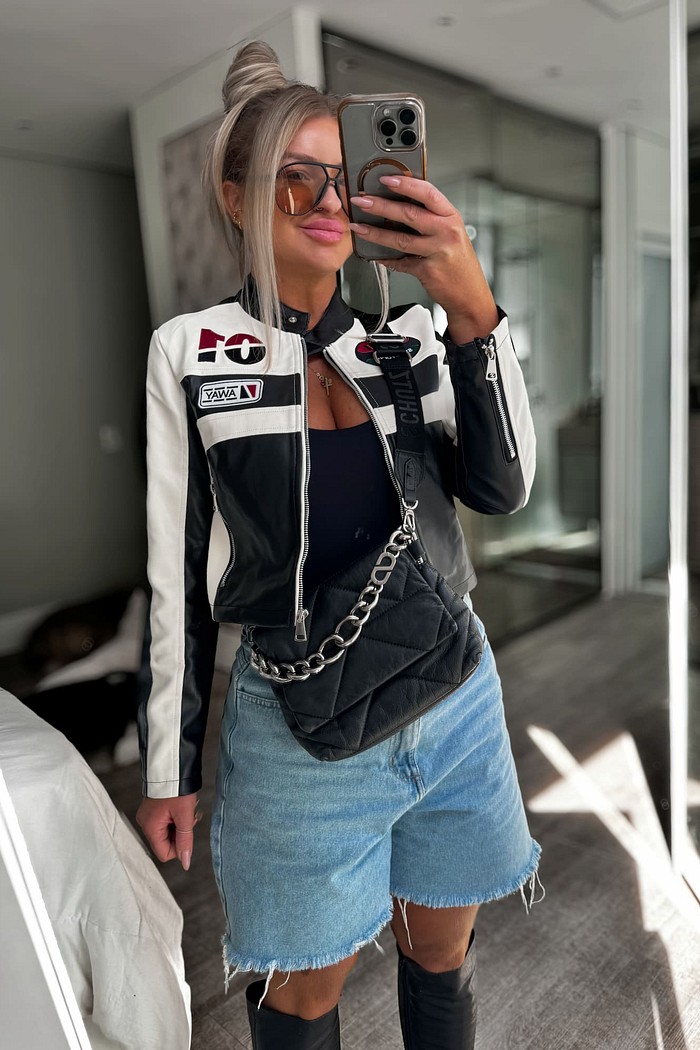 Jaqueta de couro sintético motoclub fire way