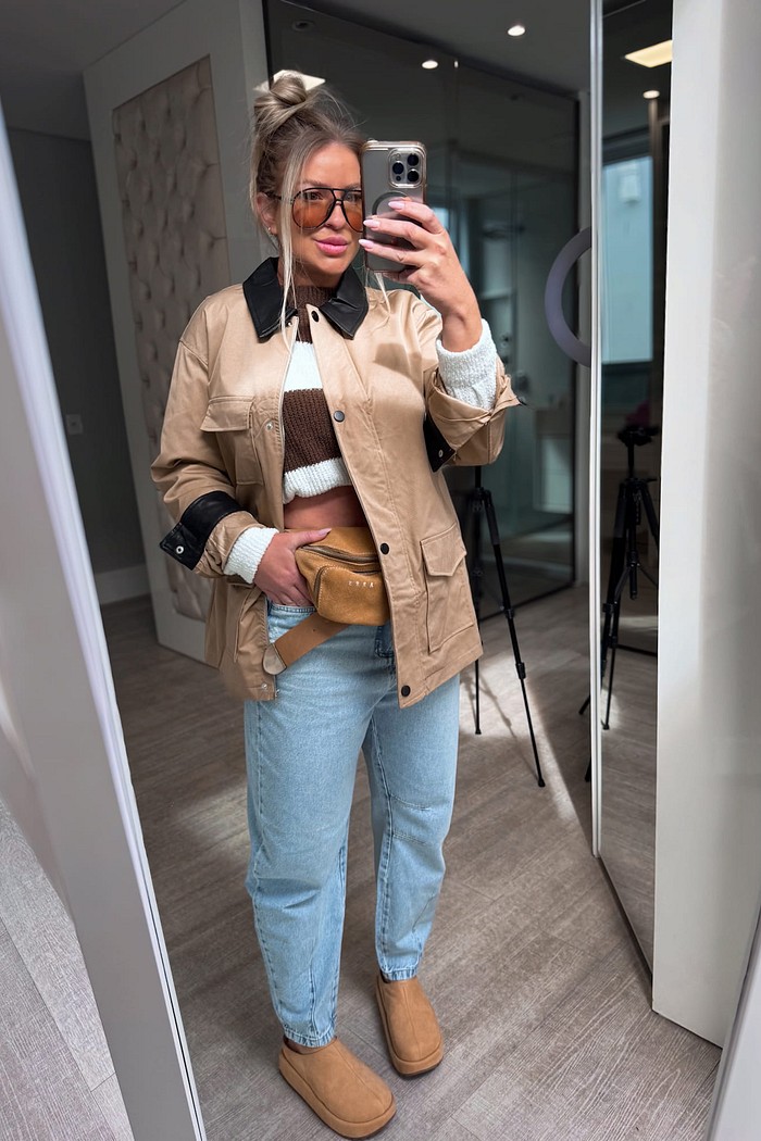 Jaqueta com gola em couro sintético bicolor Megan